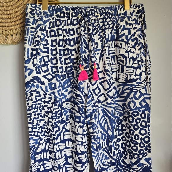 Lilly Pulitzer, New, Aden Linen Tassel Ankle Pants Indigo Home Slice SZ Small - Picture 3 of 11